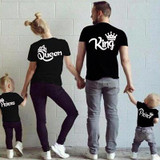 2018 Summer family Tshirt O-neck King Queen prince Princess Crown Letter Print Tee Cotton Couple Casual Shirt Valentine Matching