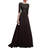 2018 summer Elegant Women Floral Lace Long Dress Floor Length Party Dressess Ladies Half Sleeve Chiffon Dress With Lace S-XXL