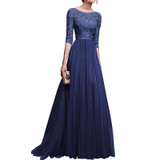 2018 summer Elegant Women Floral Lace Long Dress Floor Length Party Dressess Ladies Half Sleeve Chiffon Dress With Lace S-XXL