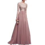 2018 summer Elegant Women Floral Lace Long Dress Floor Length Party Dressess Ladies Half Sleeve Chiffon Dress With Lace S-XXL
