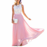 2018 Summer Elegant White And Pink Lace Mixi Dress Women High Waist Spliced Long Dress Female Sleeveless Party Dress Vestidos 2018 Summer Elegant White And Pink Lace Mixi Dress Women High Waist Spliced Long Dress Female Sleeveless Party Dress Vestidos