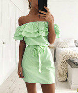 2018 summer dress Women Off Shoulder red Blue Striped bandage Shirt beach dress party Short robe femme Sexy vestido de festa