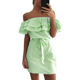 2018 summer dress Women Off Shoulder red Blue Striped bandage Shirt beach dress party Short robe femme Sexy vestido de festa
