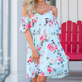 2018 Summer Dress Women Fashion Casual Ladies Loose Print Spaghetti Strap Down Flounce Swing Midi Dress