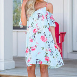 2018 Summer Dress Women Fashion Casual Ladies Loose Print Spaghetti Strap Down Flounce Swing Midi Dress