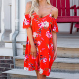2018 Summer Dress Women Fashion Casual Ladies Loose Print Spaghetti Strap Down Flounce Swing Midi Dress