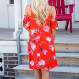 2018 Summer Dress Women Fashion Casual Ladies Loose Print Spaghetti Strap Down Flounce Swing Midi Dress