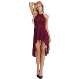 2018 Summer Cocktail Party Dress Women Sexy Sleeveless Burgundy White Lace Dress Elegant Maxi High-low Hem Dress Female vestidos