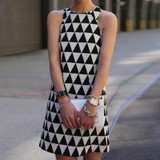 2018 Summer Clothes Women Sleeveless Dresses Fashion Sexy A-line Tank Dresses Triangle Pattern Mini Dresses Casual Slip Dresses