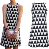 2018 Summer Clothes Women Sleeveless Dresses Fashion Sexy A-line Tank Dresses Triangle Pattern Mini Dresses Casual Slip Dresses