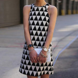 2018 Summer Clothes Women Sleeveless Dresses Fashion Sexy A-line Tank Dresses Triangle Pattern Mini Dresses Casual Slip Dresses
