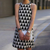 2018 Summer Clothes Women Sleeveless Dresses Fashion Sexy A-line Tank Dresses Triangle Pattern Mini Dresses Casual Slip Dresses