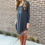 2018 Summer Casual Style Loose Comfortable Knitting Dress Women Solid Long Sleeve O-Neck Asymmetrical Dress Plus Size