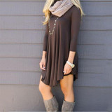 2018 Summer Casual Style Loose Comfortable Knitting Dress Women Solid Long Sleeve O-Neck Asymmetrical Dress Plus Size