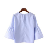 2018 summer brand casual tops blusas Women elegant pearls beading flare sleeve shirt O neck blouse three quarter sleeve
