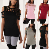 2018 Summer Blusas Sexy Shirts Slim Hollow Out Shirts Plus Size Block Cold Shoulder Blouse Slim Blusa Feminino Women Tops