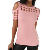 2018 Summer Blusas Sexy Shirts Slim Hollow Out Shirts Plus Size Block Cold Shoulder Blouse Slim Blusa Feminino Women Tops