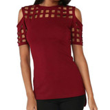 2018 Summer Blusas Sexy Shirts Slim Hollow Out Shirts Plus Size Block Off Shoulder Tops Slim Blusa Feminino Women Blouse LX235