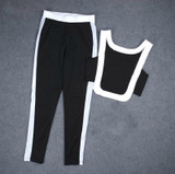 2018 Summer 2 Pieces White Stripe Women Clothing Patchwork Tracksuit Crop Top Tanks And Leggings Sporting Skinny Clothing