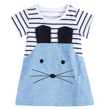 2018 Striped Patchwork Character Girl Dresses Sleeve Cute Mouse Children Clothing Kids Girls Dress Denim Kids Clothes 2-7Y