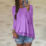2018 Spring ZANZEA Women Blusas Casual Loose Elegant T Shirt Long Sleeve Shirt Lace Crochet Embroidery Hem Female Tops Plus Size