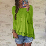 2018 Spring ZANZEA Women Blusas Casual Loose Elegant T Shirt Long Sleeve Shirt Lace Crochet Embroidery Hem Female Tops Plus Size