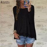 2018 Spring ZANZEA Women Blusas Casual Loose Elegant T Shirt Long Sleeve Shirt Lace Crochet Embroidery Hem Female Tops Plus Size