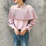 2018 spring women mesh Strapless turn collar blouse femme cold shoulder long sleeve chiffon shirt ladies ruffles tops clothing