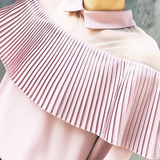 2018 spring women mesh Strapless turn collar blouse femme cold shoulder long sleeve chiffon shirt ladies ruffles tops clothing
