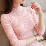 2018 spring Women ladies long sleeve turtleneck slim fitting knitted thin sweater top femme korean pull tight casual shirts