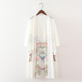 2018 Spring Women ink floral print long kimono shirt ladies loose Linen blouse Casual 3/4 sleeve blusas tops Z147