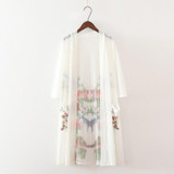 2018 Spring Women ink floral print long kimono shirt ladies loose Linen blouse Casual 3/4 sleeve blusas tops Z147