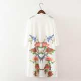 2018 Spring Women ink floral print long kimono shirt ladies loose Linen blouse Casual 3/4 sleeve blusas tops Z147