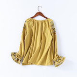 2018 Spring Women Fashion Cotton Shirt Casual Summer Floral Embroidery Lace-up O-neck Blouse Shirt Ladies Casual Boho Tops