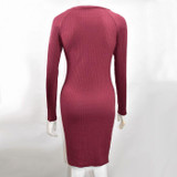 2018 Spring Women Bodycon Dress Sexy Slim Fit Midi Red Knitted Casual Cotton Long Sleeve Package Hip Black Party Dresses Girl