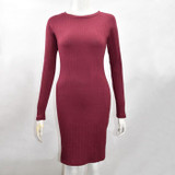 2018 Spring Women Bodycon Dress Sexy Slim Fit Midi Red Knitted Casual Cotton Long Sleeve Package Hip Black Party Dresses Girl