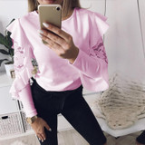 2018 Spring Woman Blouse Long Sleeve Shirt Tops Tee Shirts Ruffle Lace Splice Office Ladies Blusas WS5317U
