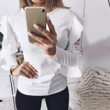 2018 Spring Woman Blouse Long Sleeve Shirt Tops Tee Shirts Ruffle Lace Splice Office Ladies Blusas WS5317U