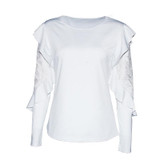 2018 Spring Woman Blouse Long Sleeve Shirt Tops Tee Shirts Ruffle Lace Splice Office Ladies Blusas WS5317U
