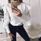 2018 Spring Woman Blouse Long Sleeve Shirt Tops Tee Shirts Ruffle Lace Splice Office Ladies Blusas WS5317U