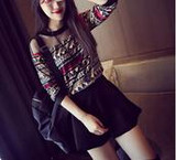 2018 Spring winter Korean fashion women hoodies ladies sexy mesh stitching round neck sweatshirts female long sleeve tops tees