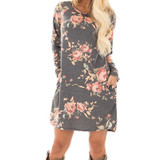 2018 Spring Winter Floral Printed Dress Female Long Sleeve Mini Dresses Vestido De Festa Cotton Casual Plus Size Vestidos 3Color