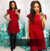 2018 Spring Summer Women Solid color A-Line Dress Loose O-Neck Ruffles Short Sleeve Beach Party Dress Mini Dress Vestidos