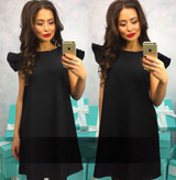 2018 Spring Summer Women Solid color A-Line Dress Loose O-Neck Ruffles Short Sleeve Beach Party Dress Mini Dress Vestidos