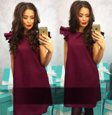 2018 Spring Summer Women Solid color A-Line Dress Loose O-Neck Ruffles Short Sleeve Beach Party Dress Mini Dress Vestidos