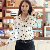 2018 Spring Summer Red Lip Print Chiffon Blouse Shirts Female Casual Long Sleeve Blouse Shirt Office Lady Women Tops and Blouse