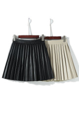 2018 SPRING summer new pleated leather skirt black leather pu pleated skirt waist skirt female A blackgirls tide under skirt