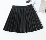2018 SPRING summer new pleated leather skirt black leather pu pleated skirt waist skirt female A blackgirls tide under skirt