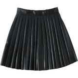 2018 SPRING summer new pleated leather skirt black leather pu pleated skirt waist skirt female A blackgirls tide under skirt