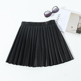 2018 SPRING summer new pleated leather skirt black leather pu pleated skirt waist skirt female A blackgirls tide under skirt